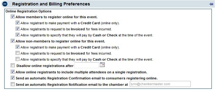 Registration preferences Turn on Registration Member registration