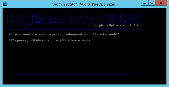 2.4 Optimize your system again using the AudiophileOptimizer 2.4.1 Click the AudiophileOptimizer icon on the desktop and then press C to continue. 2.4.2 Press E to run the AudiophileOptimizer in Express mode.