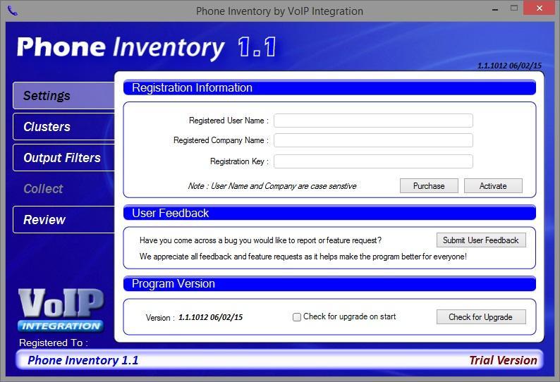 Application Use Launching Phone Inventory Navigate through Windows Start -> Programs -> VoIP Integration Tools -> Phone Inventory and select Phone Inventory.