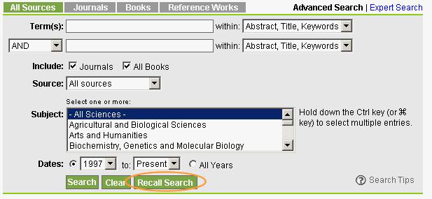 Searching Return to top Related Topics Performing an Advanced All Sources Search Performing an Expert All Sources Search