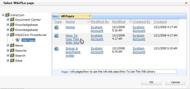 and easily link between pages located in different wiki libraries/sites, by using the "Add link to an existing