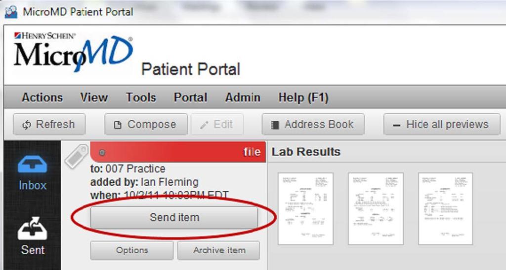 Sending a Document / Image to a Patient: In addition to sending a message, as previously mentioned, we can also send documents and images to patients via the portal.