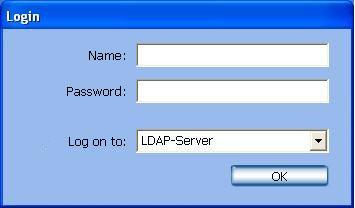 8 en Program start/log-on DiBos/DiBos Micro 1.2.2 Logging on to the system with LDAP access For systems that are connected to an LDAP server, an additional selection field will be displayed. 1. Enter your user ID in the name input field.