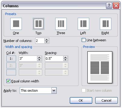 11 From the Columns dialog box, you can also change other aspects of formatting.