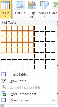 9 Here is an example of a table: To create a table in Microsoft Word: 1. Select the Insert tab and click on the Table button. 2.