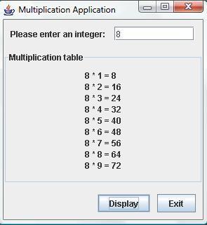 b) Write the function for showing the multiplication table when user types an integer number in the text box. In figure 2, it will show the multiplication result in label while user enters number 8.