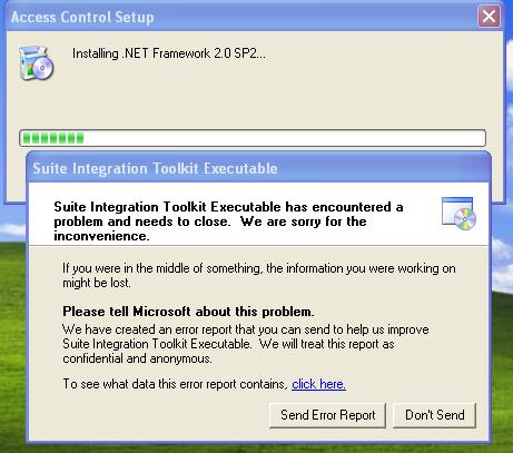 If the error occurs, need to install xp sp3. then install the software. Microsoft. NET Framework is required to install, please do not skip.