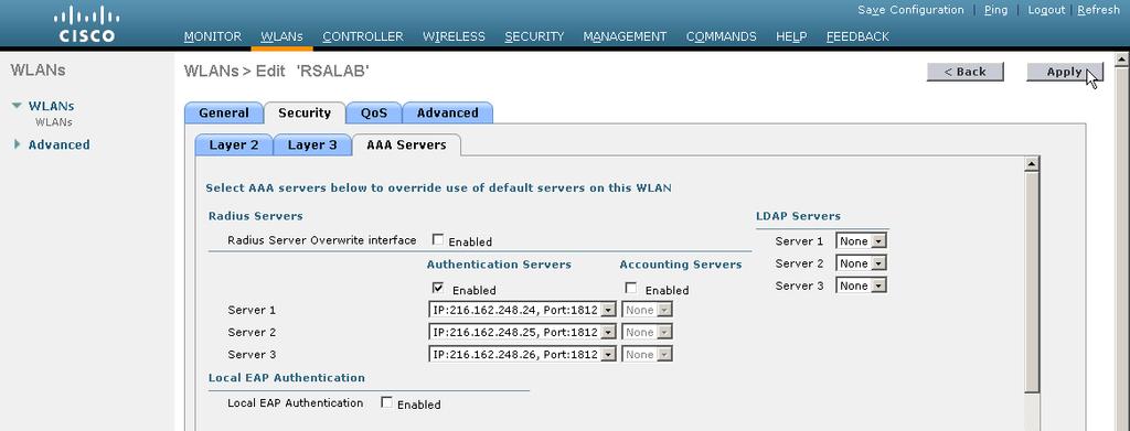 6. Select the RSA Authentication Manager server(s) created in the