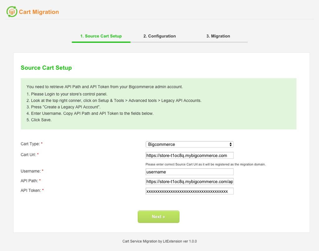 For Bigcommerce Cart Type: select corresponding source cart type (auto selected as Bigcommerce) Cart