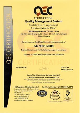 Richmond Heights ISO Certificate 9001:2008