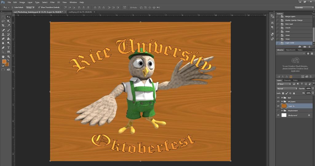 Page 9 1. With the wood grain layer selected, click and drag it below the bird and text layers.