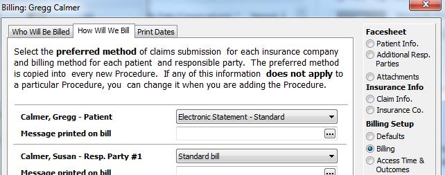 The patients billing method should now show Electronic Statement Standard. If you are using responsible parties as the billing party, follow the same steps for them.