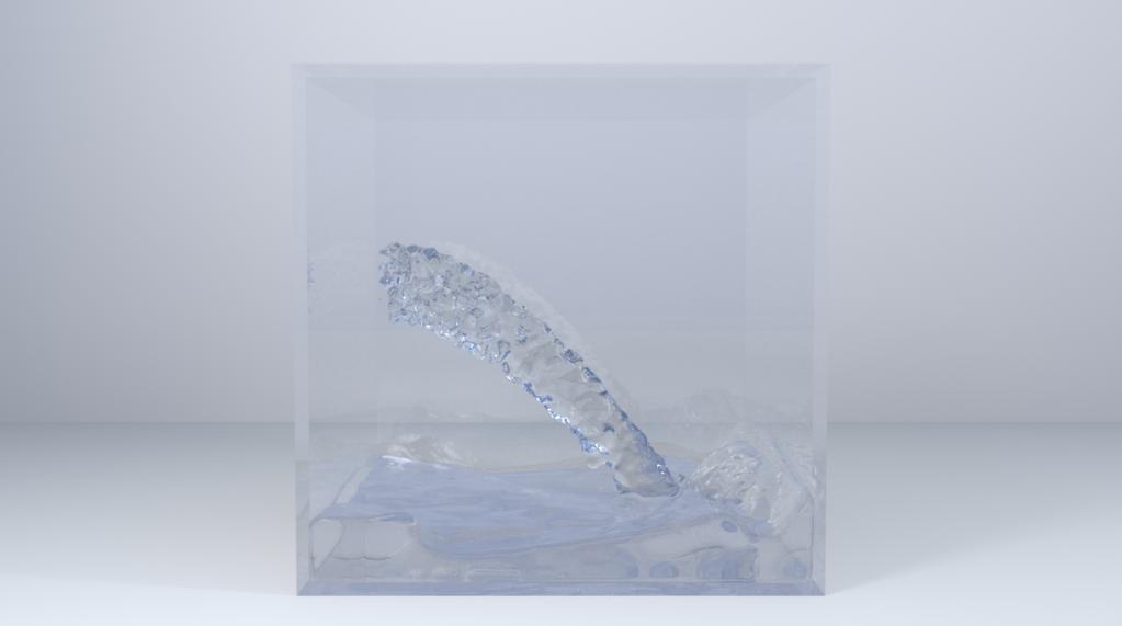 Figure 6.2: Water in a Glass Tank Figure 6.2 shows a non viscous water fluid interacting with a cuboid boundary object acting as a container.