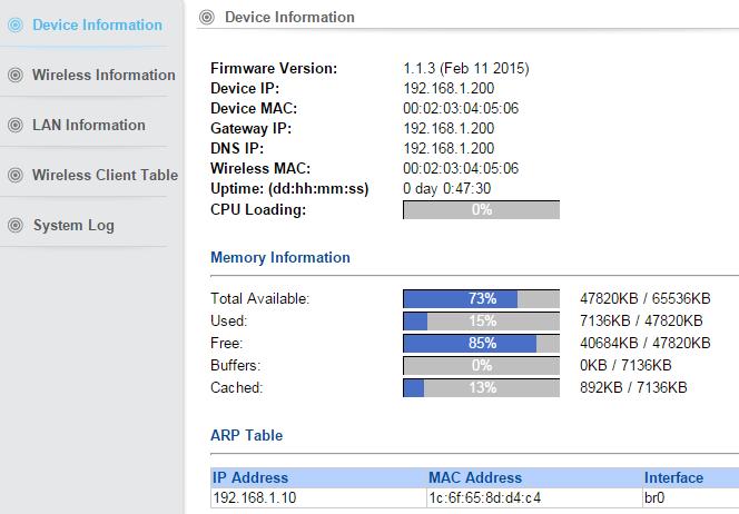 4.4 Device Status Click on the Device Status on the top menu bar, It is used to monitor the status of the device.