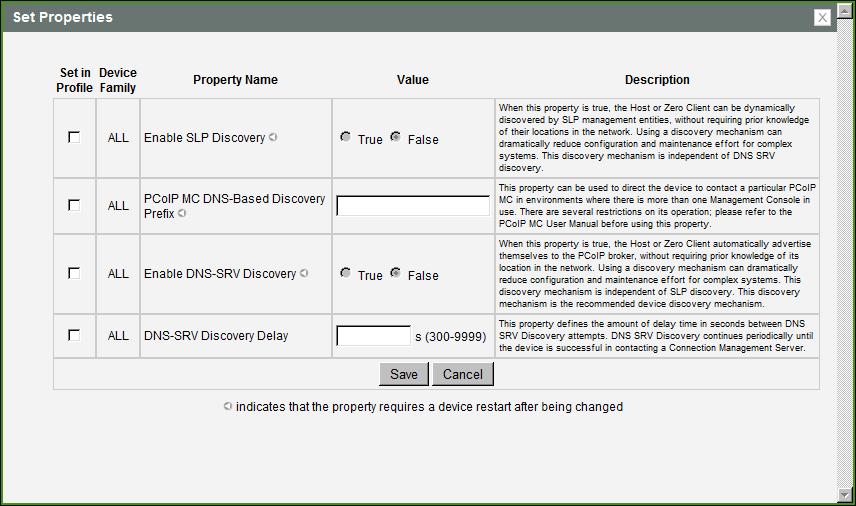 Configuring Device Discovery MC: Discovery Settings The settings on this page let you configure a profile to use SLP discovery, a PCoIP MC DNS-based discovery prefix, and/or DNS-SRV discovery to