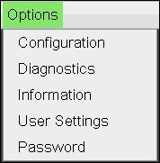 Source Signal on Other Port Overlay OSD Menus The Options menu in the upper left corner has five sub-menus that link to OSD configuration, information, and status pages.