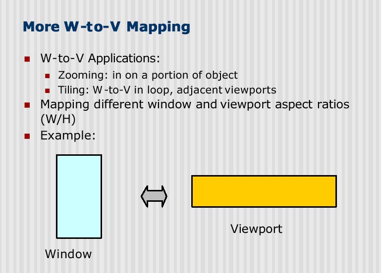 Application:Tiling with Viewports Applications (continued) Tiling A was set up by the following code: setwindow(0, 640.0, 0, 440.