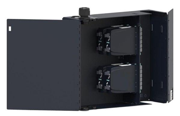 WALL-MOUNT FIBER ENCLOSURES The WBE-EMT is a wall-mount fiber enclosure that handles splicing and termination of in-building fiber cable or outside plant