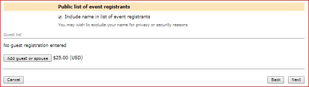 Figure 3 10. If you are bringing a guest, or your spouse or domestic partner is also attending, check Add Guest or Spouse, otherwise select NEXT.