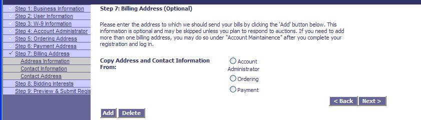 If Payment Address is same as Account Administrator Address or Ordering Address 1) Click on