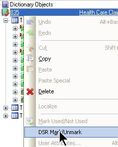 3. Select DSR Mark/Unmark. Look for a small checkmark on the item s icon. Notice whether the item you marked is mandatory or must be used.