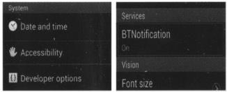 (Smart phone) Setting Accessibility Enter into Bluetooth notice (service), enable this service.