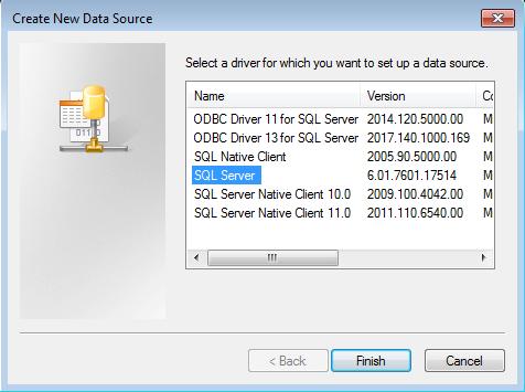 Siemens AG 208 All rights reserved 2 Configuration : Access to the SQL Server 3. Select the driver "SQL Server" (). Click "Finish". 4.