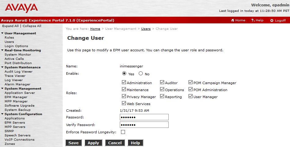 4.2. Create User INI Messenger requires a user account to access the POM web services. Navigate to User Manager Users Add, to add a new user.