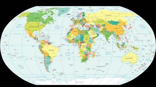 Step 6: View geographic coordinates. Figure 3. World Map with Latitude and Longitude Lines Geographic coordinates are displayed in the lower left quadrant of the image.