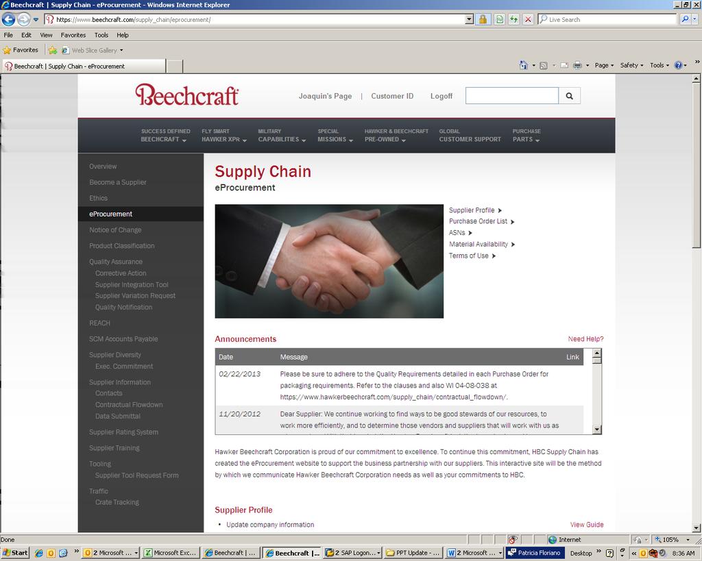 You can also reach the eprocurement page directly at: http://www.beechcraft.
