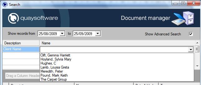 A list of clients who have documents linked to them will appear.
