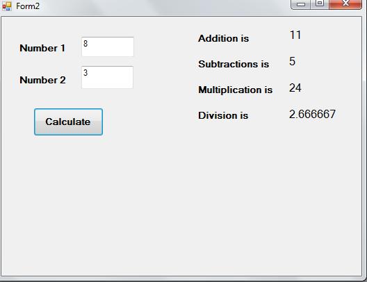 Mathematical Operations We will demonstrate arithmetic operations using an example. In this example, you need to insert two Text boxes, ten labels and one button.
