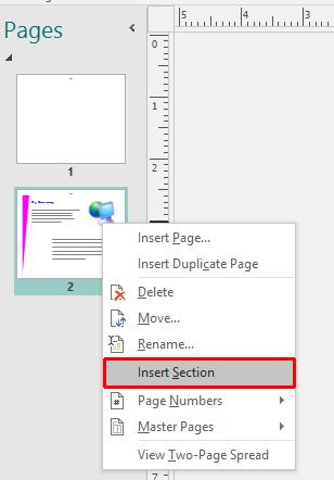 Microsoft Publisher 2016 Foundation - Page 58 From the menu select the Insert Section command.