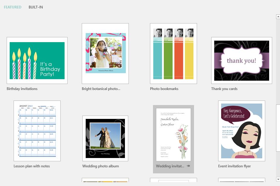 use for your new publication. You can select from the list of Featured Templates as illustrated below.