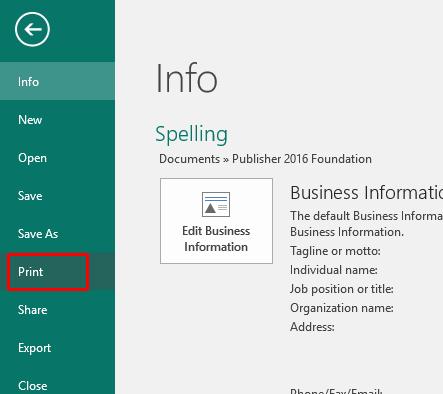 Microsoft Publisher 2016 Foundation - Page 127 Select your printer in the Printer section.
