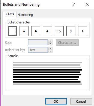 Microsoft Publisher 2016 Foundation - Page 46 Under the Bullets tab select a bullet style from the Bullet character section by