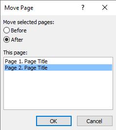 Select a page from the This page list box to move your page before this selected page, i.e. select Page 1.