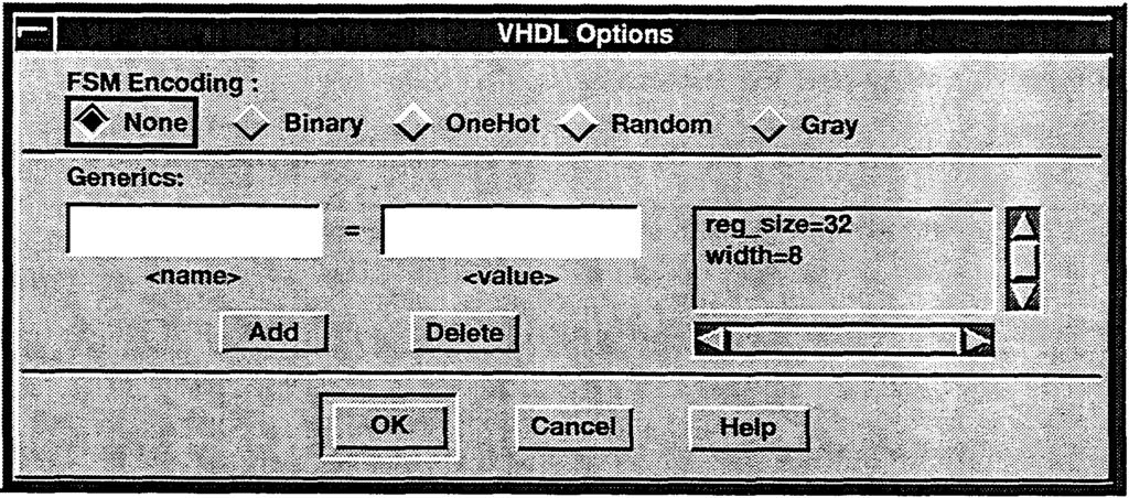 State Encoding Options FSM encoding example: Example Encoding sa sb sc sd se sf Menu: Synthesize > VHDL Options CLI: add vhdl <options> Binary (defa