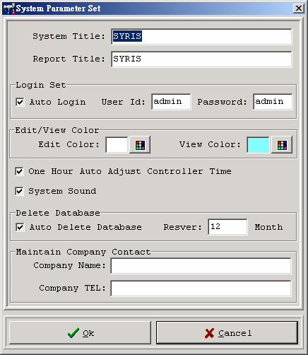 5.3 System Parameter Setting Set system title and report title and auto login user, auto login user