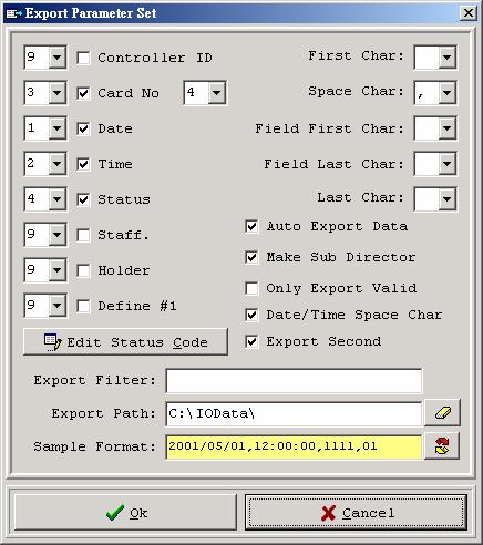 5.6 Export Parameter Setting Card No number Export Checked Export