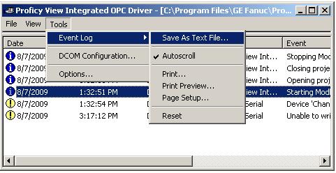 How to export OPC Driver Event Log 1.) View Runtime project must be configured to use View OPC Driver. As soon as view runtime started, you will be able to see ServerMain icon.