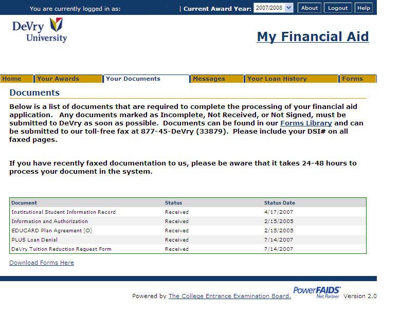 8 This screen is very important it shows what forms have been received