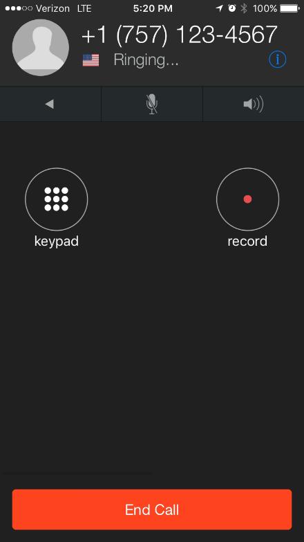 While the call is attempting to connect, there are two options available: keypad and record (which will record the call). To cancel, tap.