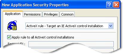 To target the installation of a specific ActiveX control, the installation of all ActiveX controls, or installations initiated by Internet Explorer so that you can modify their permissions or