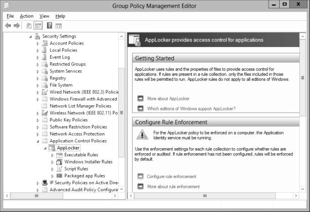 Lab 18: Configuring Application Restriction Policies 149 5. Right-click the AppLocker Rules GPO and, in the context menu, click Edit. The Group Policy Management Editor console appears. 6.