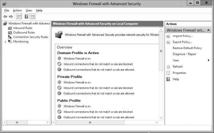 Lab 19: Configuring Windows Firewall 161, Figure 19-5 The Windows Firewall with Advanced Security console 2. Select the Inbound Rules container. The list of default inbound rules appears. 3.