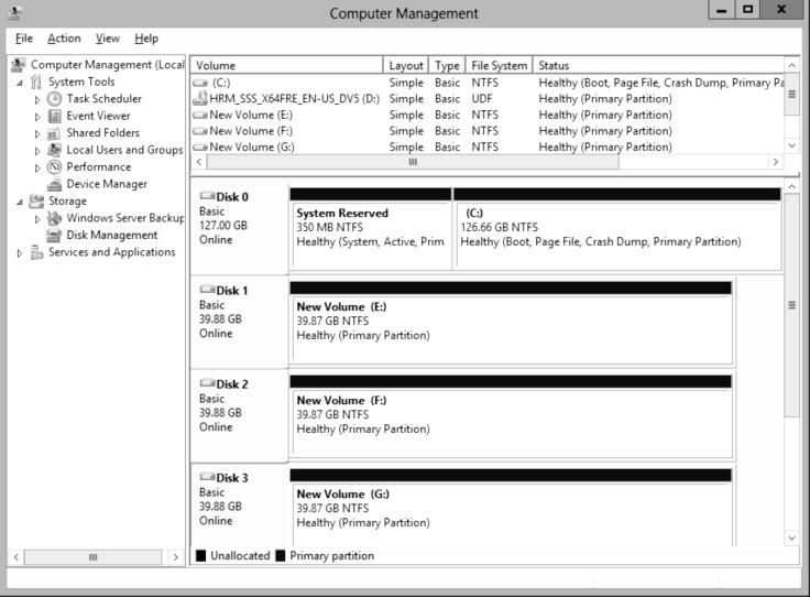 68 Installing and Configuring Windows Server 2012 13. Click Cancel to close the Settings dialog box. 14. In Server Manager, click Tools > Computer Management. The Computer Management console appears.