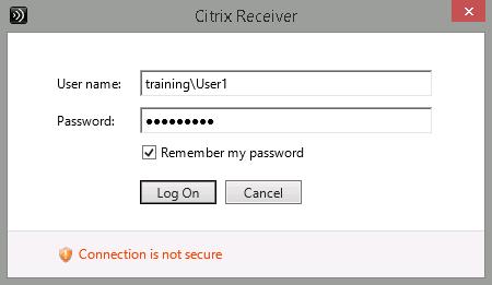 10. Enter the following credentials: User Name Password training\user1 Citrix123 Check the Remember my
