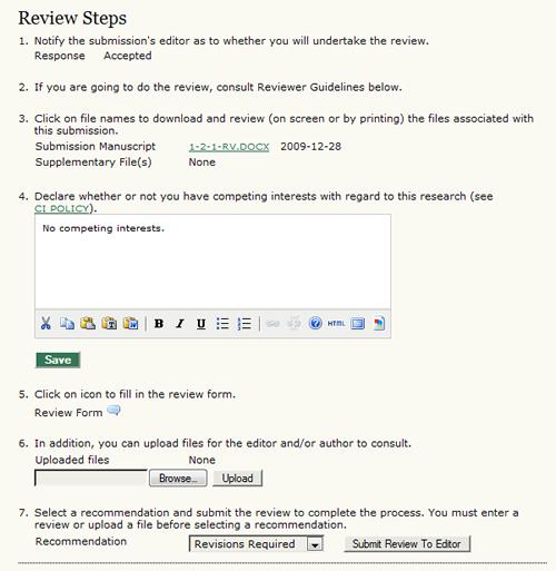 Figure 8.5. Review Steps 1. You have first to indicate to the Section Editor whether they will undertake the review.