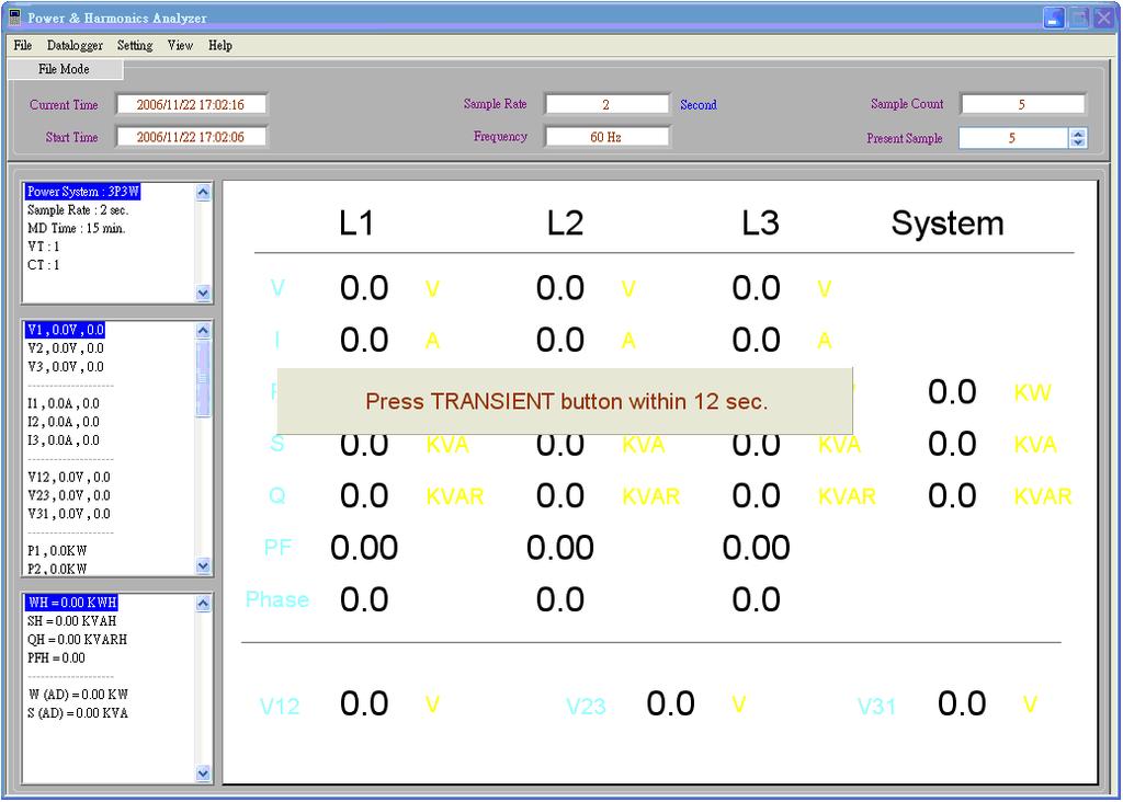 3.10 Download Transient Software Operation Click Datalogger -> Download Transient to down load Analyzer s transient data to PC.